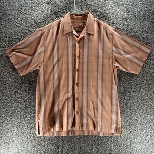 Tommy Bahama Shirt Mens Medium Pink Stripes Short Sleeve Button Up 100% Silk